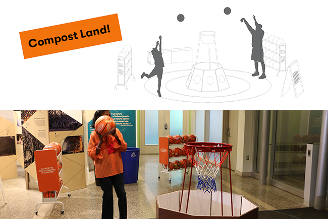 Compost Land, projet pilote de l’arrondissement Saint-Laurent. Un jeu inspiré du basket pour apprendre à bien trier ses déchets, et faire une bonne « compote à compost ».