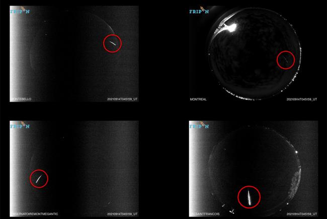 Example of a detection by several cameras of the DOMe network, on September 14, 2021. The meteorite has completely disintegrated in the Earth's atmosphere.