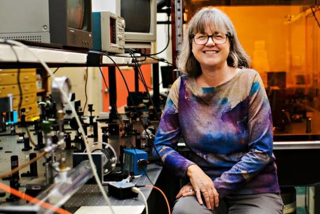 Donna Strickland in her lab at the University of Waterloo.