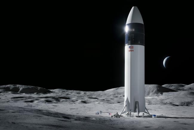Artist’s view of SpaceX’s Human Landing System (HSL) spacecraft on the Moon during an Artemis mission.