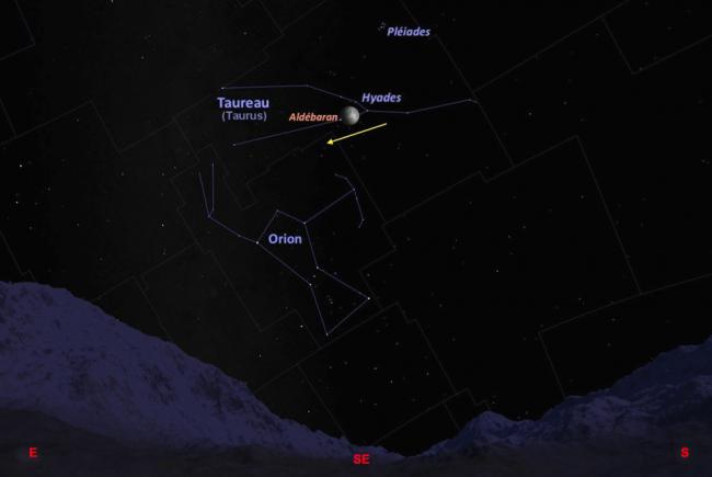 La Lune occultera la brillante étoile géante Aldébaran le soir du 19 janvier. 