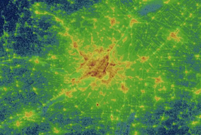 Light pollution map observed at night by the Suomi NPP satellite in April 2021. 