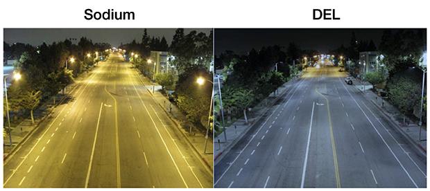 Visualization of the visibility offered by LEDs in comparison with sodium lighting.