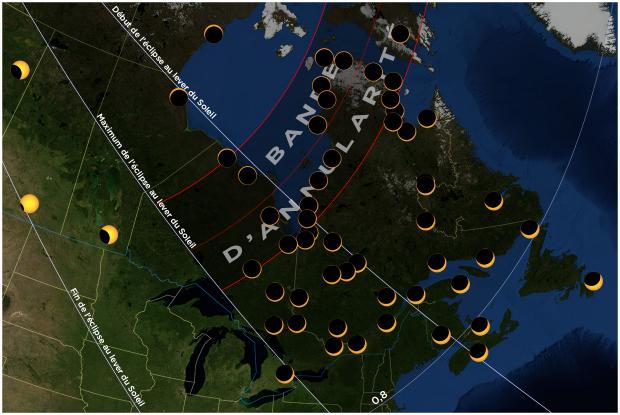 Carte éclipse 20210610 Québec et est du Canada