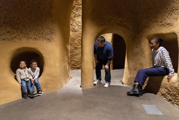 A family explores one of the alcoves of the Insectarium