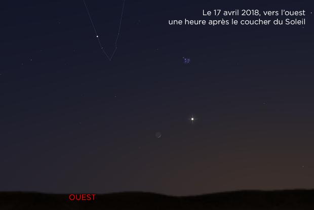 Lune, Vénus, Hyades et Pléiades 20180417