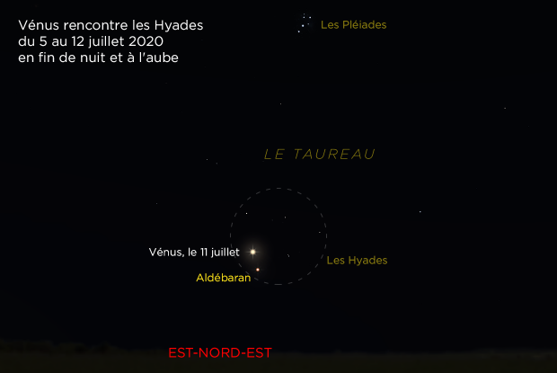 Vénus près d'Aldébaran dans les Hyades de 11 juillet 2020