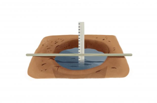A hole filled with water is used to evaluate the drainage of the soil.