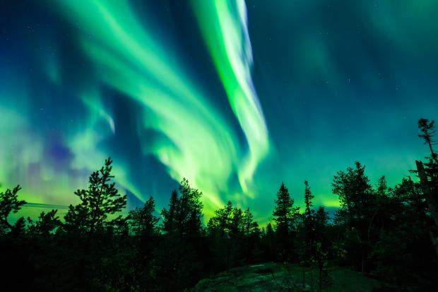 Northern lights in a starry sky.