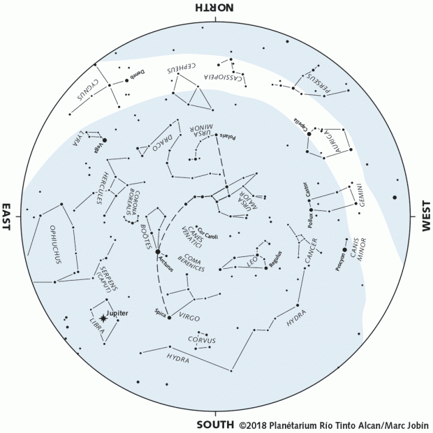 Monthly Sky map - April 2018