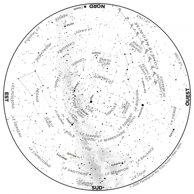 Ciel du mois - carte juillet 2020 + NEOWISE