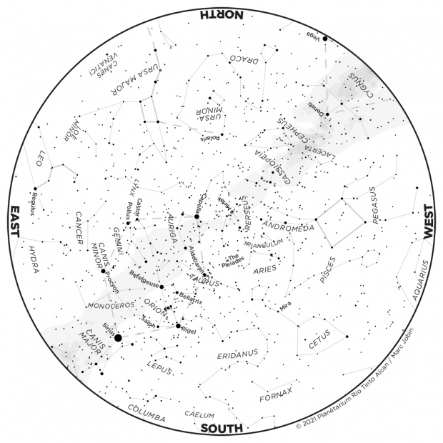 Monthly Sky map - December 2021