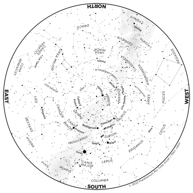 Monthly Sky map - January 2022